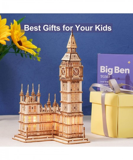 3D Puzzles for Adults Wooden Big Ben Model Kit Toy with LED Birthday for Teens $28.34 - 3-D Puzzles