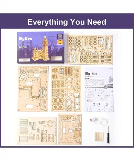 3D Puzzles for Adults Wooden Big Ben Model Kit Toy with LED Birthday for Teens $28.34 - 3-D Puzzles