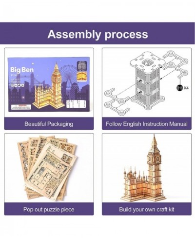 3D Puzzles for Adults Wooden Big Ben Model Kit Toy with LED Birthday for Teens $28.34 - 3-D Puzzles