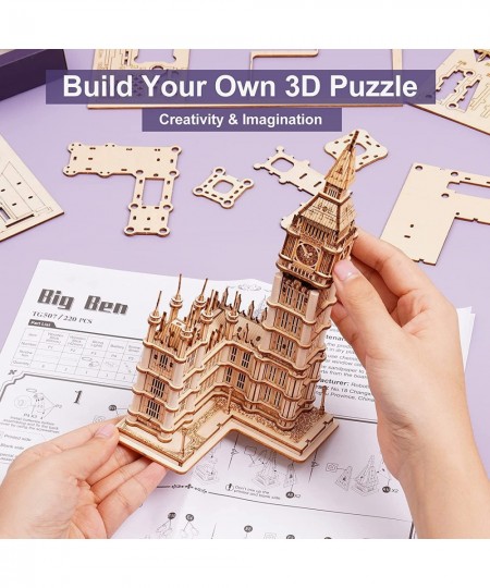 3D Puzzles for Adults Wooden Big Ben Model Kit Toy with LED Birthday for Teens $28.34 - 3-D Puzzles