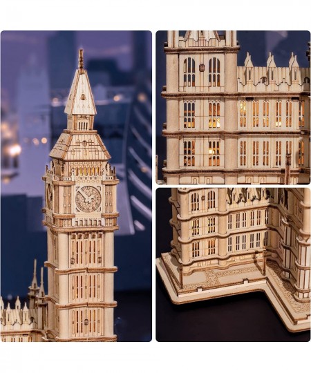 3D Puzzles for Adults Wooden Big Ben Model Kit Toy with LED Birthday for Teens $28.34 - 3-D Puzzles