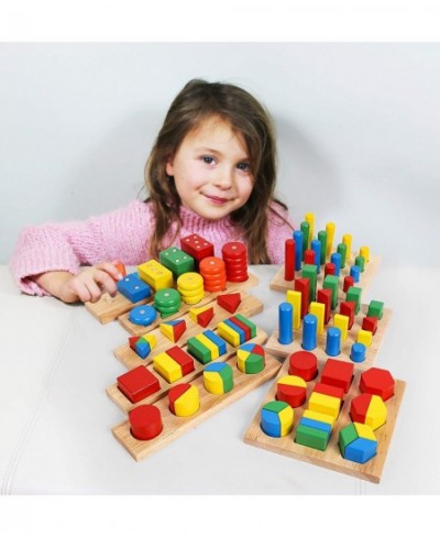 TOWO Wooden Geometric Shapes Stacking Rings and Fractions Boards 8 in 1 Set Puzzles- Shape Sorter Sorting Toy Stacking Game –...