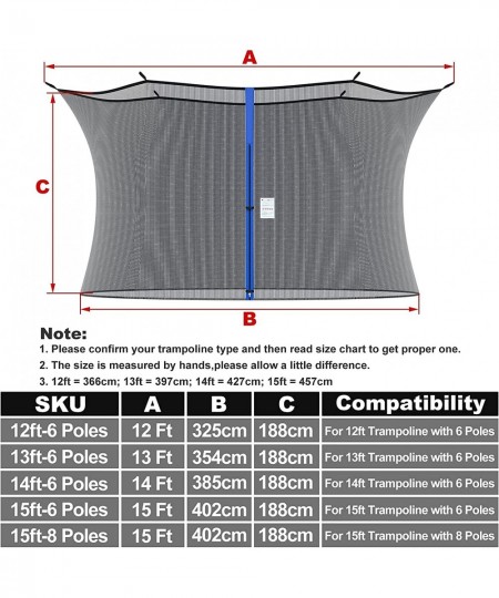 Trampoline Replacement Safety Enclosure Net 12ft 13ft 14ft 15ft Trampoline Enclosure Breathable and Weather-Resistant Trampol...