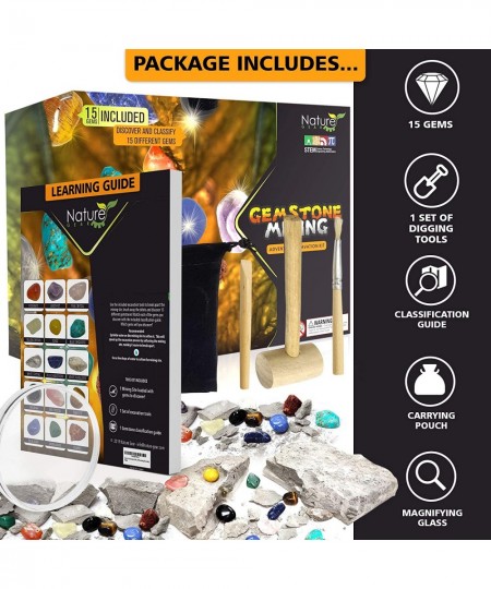 Gemstone Mining Gem Digging Kit for Kids - Gemstone Dig Kit - Discover 15 Precious Gemstones. Gem Mining Kit Adventure. Scien...