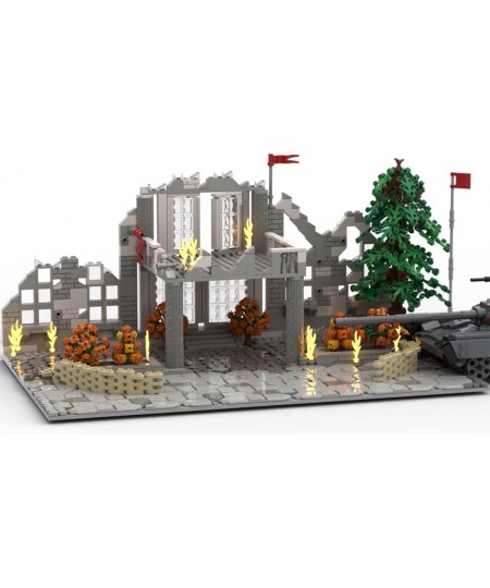 1427Pcs+ Building Blocks Set WWII Series Military Scenes Office Building Battle Ruins Model (Without Tank) MOC Building Brick...