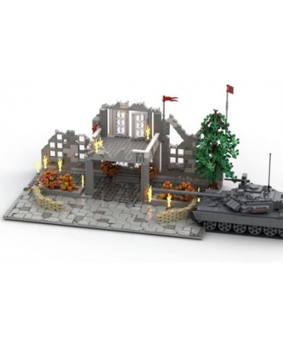 1427Pcs+ Building Blocks Set WWII Series Military Scenes Office Building Battle Ruins Model (Without Tank) MOC Building Brick...