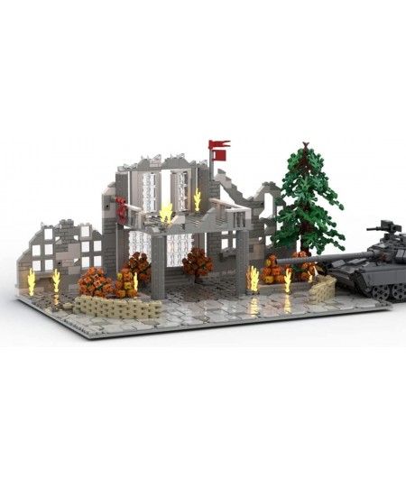 1427Pcs+ Building Blocks Set WWII Series Military Scenes Office Building Battle Ruins Model (Without Tank) MOC Building Brick...