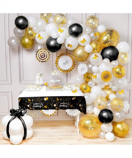 Happy Birthday Table Cloth Cover Party Decorations Black and Gold Plastic Tablecloths for Birthday Party Supplies Pack of 4 5...