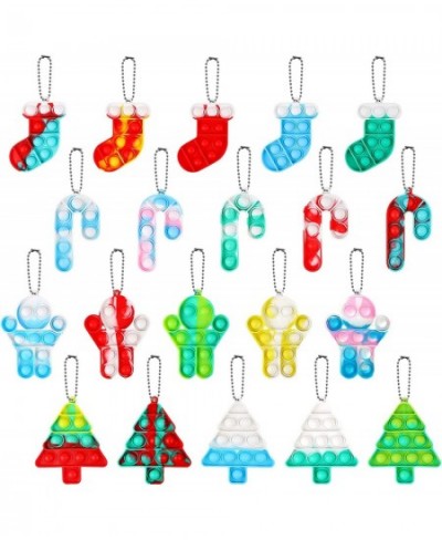 20 PCS Christmas Mini Pop Bubble Fidget Sensory Toy Simple Silicone Stress Relief Hand Toy Squeeze Key-Chain Toy for Adults a...