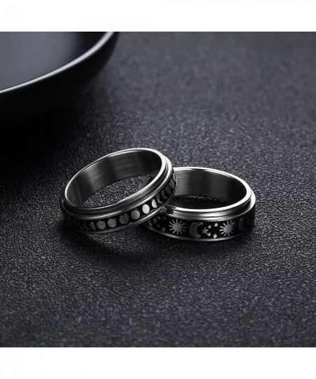 4/6/8/9 Pcs Fidget Anxiety Ring for Women Men Stainless Steel Spinner Ring for Anxiety Bead Flower Sun Moon Star Stress Relie...