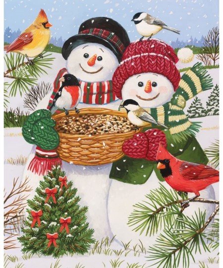 100 Piece Jigsaw Puzzle for Adults - Snow Couple Feeding The Birds - 100 pc Snowman Fun Jigsaw by Artist William Vanderdasson...