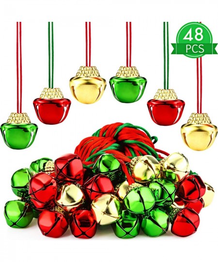 48 Pieces Christmas Bell Necklaces Large Gold Bell Necklaces for Craft Holiday Party Supplies (Gold Green Red) $21.10 - Kids'...