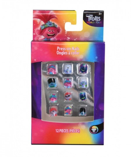 Press-On Nails Set with 12 Pieces - Trolls World Tour Press On Nails Accessory Box Set for Kids Cute Pretend Play Dress Up Fa...