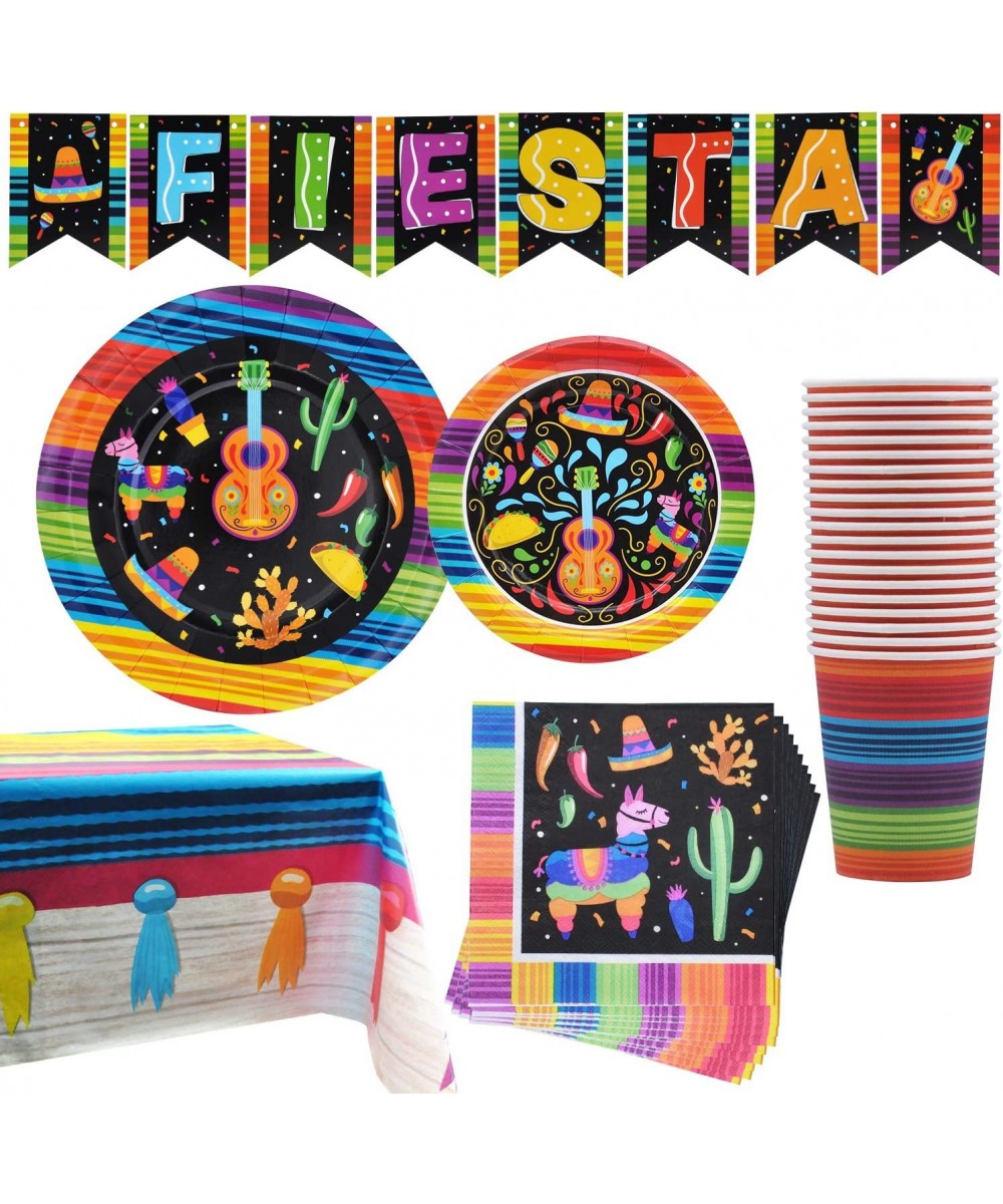 82 PCS Mexican Themed Fiesta Party Supplies Set Including Plates Cups Napkins Tablecloth and Banner for Mexican-Themed School...