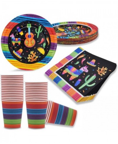 82 PCS Mexican Themed Fiesta Party Supplies Set Including Plates Cups Napkins Tablecloth and Banner for Mexican-Themed School...