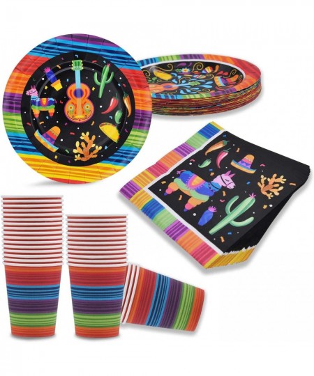 82 PCS Mexican Themed Fiesta Party Supplies Set Including Plates Cups Napkins Tablecloth and Banner for Mexican-Themed School...