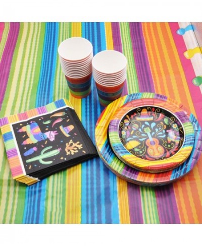 82 PCS Mexican Themed Fiesta Party Supplies Set Including Plates Cups Napkins Tablecloth and Banner for Mexican-Themed School...