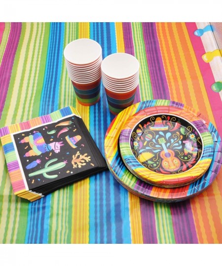 82 PCS Mexican Themed Fiesta Party Supplies Set Including Plates Cups Napkins Tablecloth and Banner for Mexican-Themed School...