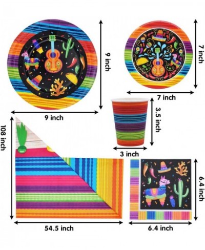 82 PCS Mexican Themed Fiesta Party Supplies Set Including Plates Cups Napkins Tablecloth and Banner for Mexican-Themed School...