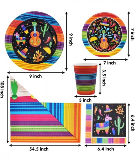 82 PCS Mexican Themed Fiesta Party Supplies Set Including Plates Cups Napkins Tablecloth and Banner for Mexican-Themed School...