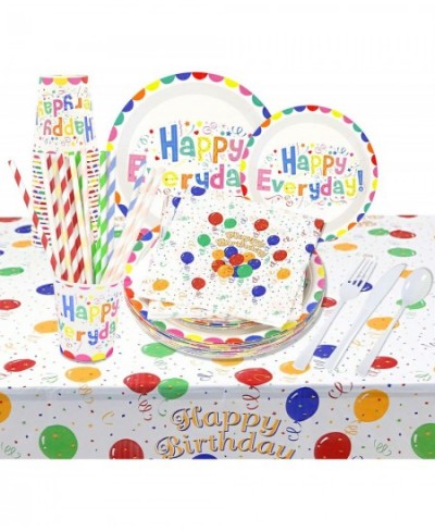 162PCS Happy Birthday Disposable Party Favors with Birthday Plates Cups Napkins Tablecloth Straws Birthday Party Supplies for...