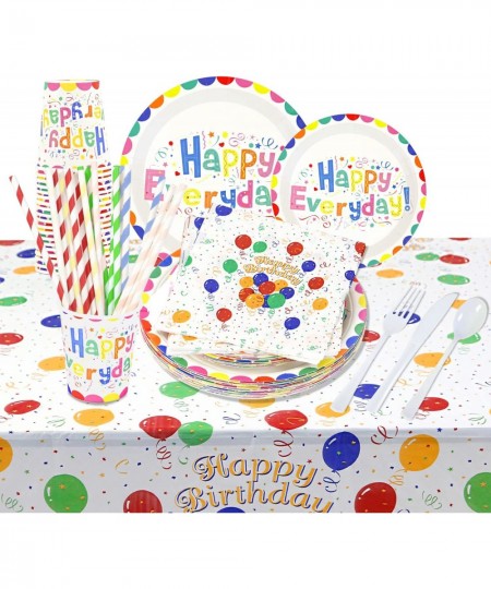 162PCS Happy Birthday Disposable Party Favors with Birthday Plates Cups Napkins Tablecloth Straws Birthday Party Supplies for...