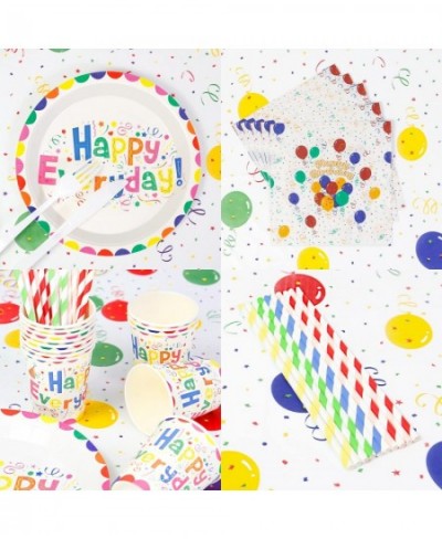 162PCS Happy Birthday Disposable Party Favors with Birthday Plates Cups Napkins Tablecloth Straws Birthday Party Supplies for...