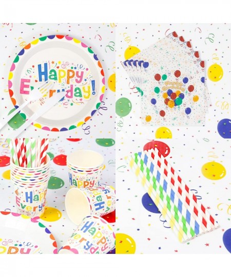 162PCS Happy Birthday Disposable Party Favors with Birthday Plates Cups Napkins Tablecloth Straws Birthday Party Supplies for...