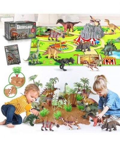 12 Pcs Dinosaur Toys for Kids Ages 3-12 with 1 Play Mat 1 Education Booklet 16 Blocks and 16 Trees Mountains Realistic Jurass...