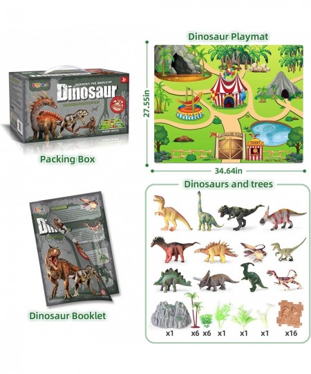 12 Pcs Dinosaur Toys for Kids Ages 3-12 with 1 Play Mat 1 Education Booklet 16 Blocks and 16 Trees Mountains Realistic Jurass...