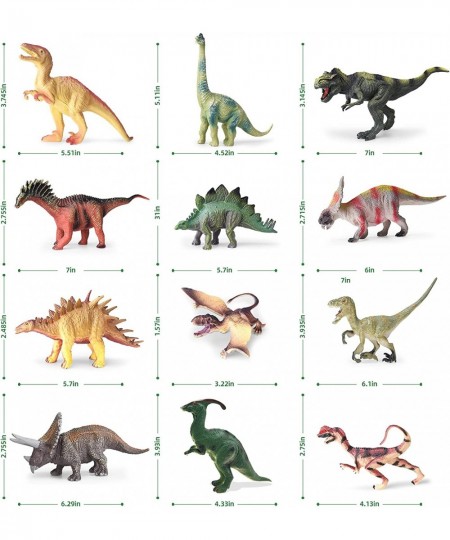 12 Pcs Dinosaur Toys for Kids Ages 3-12 with 1 Play Mat 1 Education Booklet 16 Blocks and 16 Trees Mountains Realistic Jurass...