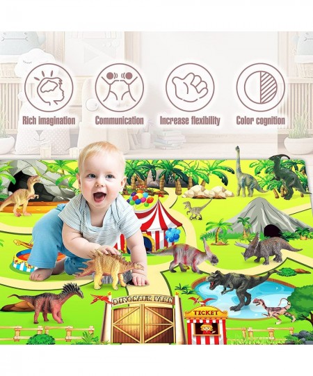 12 Pcs Dinosaur Toys for Kids Ages 3-12 with 1 Play Mat 1 Education Booklet 16 Blocks and 16 Trees Mountains Realistic Jurass...