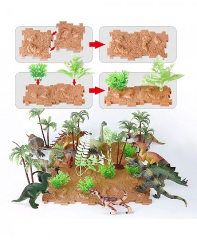 12 Pcs Dinosaur Toys for Kids Ages 3-12 with 1 Play Mat 1 Education Booklet 16 Blocks and 16 Trees Mountains Realistic Jurass...