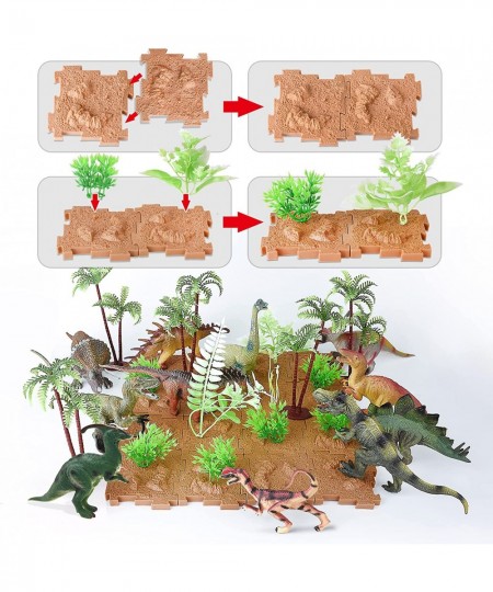 12 Pcs Dinosaur Toys for Kids Ages 3-12 with 1 Play Mat 1 Education Booklet 16 Blocks and 16 Trees Mountains Realistic Jurass...