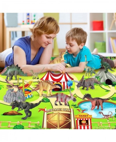 12 Pcs Dinosaur Toys for Kids Ages 3-12 with 1 Play Mat 1 Education Booklet 16 Blocks and 16 Trees Mountains Realistic Jurass...