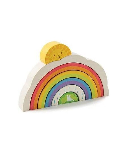 Rainbow Tunnel - 7 Pcs Beautiful Wooden Rainbow Stacker - Colorful Rainbow Stacking Toy - Size and Color Recognition - Cognit...