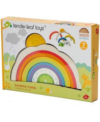 Rainbow Tunnel - 7 Pcs Beautiful Wooden Rainbow Stacker - Colorful Rainbow Stacking Toy - Size and Color Recognition - Cognit...