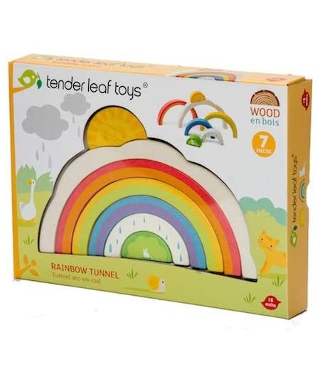 Rainbow Tunnel - 7 Pcs Beautiful Wooden Rainbow Stacker - Colorful Rainbow Stacking Toy - Size and Color Recognition - Cognit...