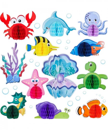 12 Pieces Ocean Sea Animal Honeycomb Centerpiece Under the Sea Table Decorations Ocean Themed Marine Creature Decoration Fish...