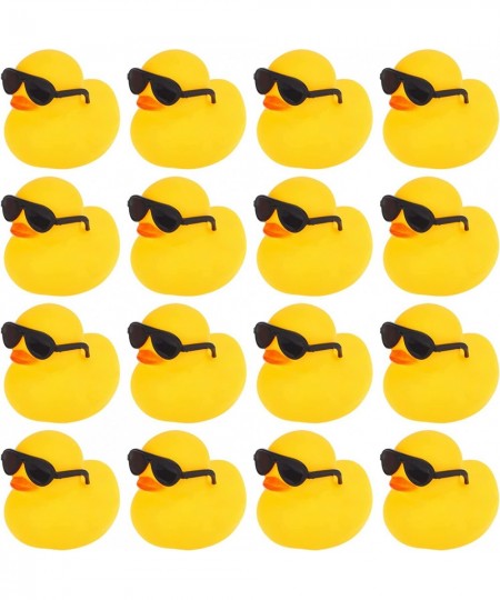 16 Pcs Mini Yellow Rubber Ducks with 16 Sunglasses Rubber Ducky Bath Toy Shower Ducks Bathtub Toys for Baby Shower Infants To...