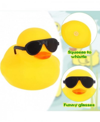 16 Pcs Mini Yellow Rubber Ducks with 16 Sunglasses Rubber Ducky Bath Toy Shower Ducks Bathtub Toys for Baby Shower Infants To...