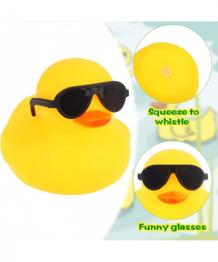 16 Pcs Mini Yellow Rubber Ducks with 16 Sunglasses Rubber Ducky Bath Toy Shower Ducks Bathtub Toys for Baby Shower Infants To...