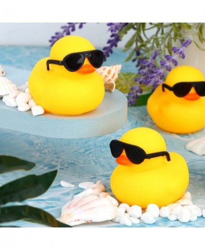 16 Pcs Mini Yellow Rubber Ducks with 16 Sunglasses Rubber Ducky Bath Toy Shower Ducks Bathtub Toys for Baby Shower Infants To...