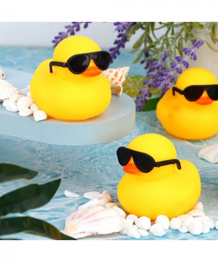 16 Pcs Mini Yellow Rubber Ducks with 16 Sunglasses Rubber Ducky Bath Toy Shower Ducks Bathtub Toys for Baby Shower Infants To...