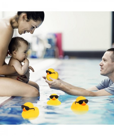 16 Pcs Mini Yellow Rubber Ducks with 16 Sunglasses Rubber Ducky Bath Toy Shower Ducks Bathtub Toys for Baby Shower Infants To...