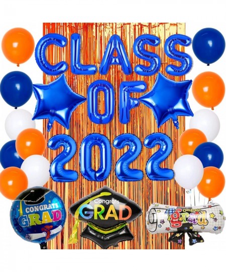 2022 Graduation Decorations Orange and Blue Class of 2022 Balloon Banner Congrats Grad Balloons Kit Fringe Curtain Congratula...