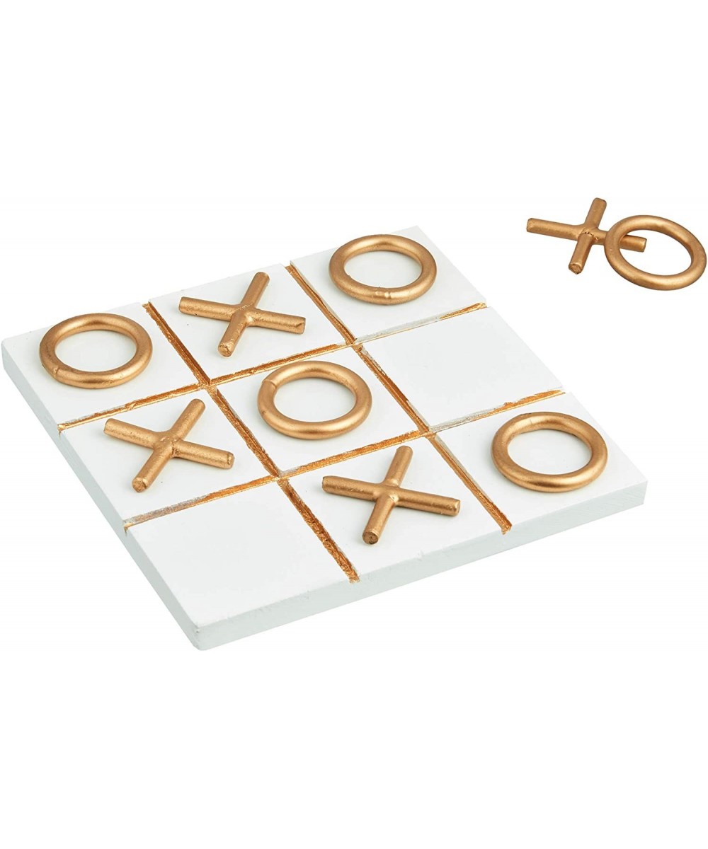 Wood Tic Tac Toe Game for Kids | 5x5 Inch | Coffee Table Game | Modern XOXO with Gold Tinge Metal X's and O's | Indoor Outdoo...