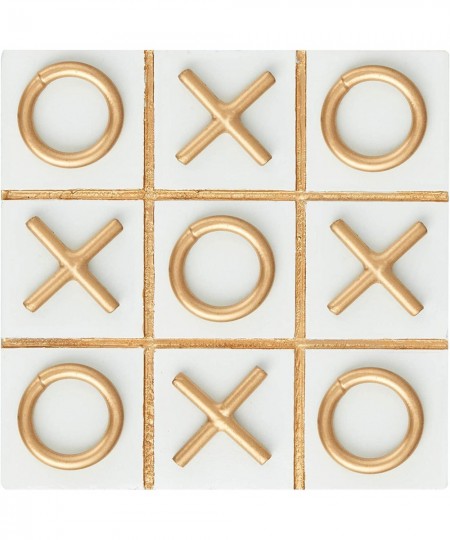 Wood Tic Tac Toe Game for Kids | 5x5 Inch | Coffee Table Game | Modern XOXO with Gold Tinge Metal X's and O's | Indoor Outdoo...