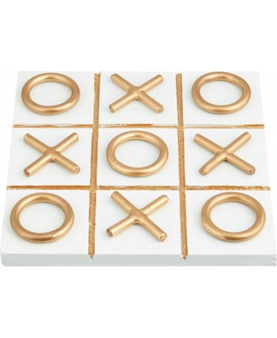 Wood Tic Tac Toe Game for Kids | 5x5 Inch | Coffee Table Game | Modern XOXO with Gold Tinge Metal X's and O's | Indoor Outdoo...