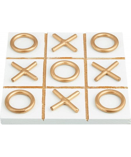 Wood Tic Tac Toe Game for Kids | 5x5 Inch | Coffee Table Game | Modern XOXO with Gold Tinge Metal X's and O's | Indoor Outdoo...